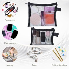 4 Pcs Small Mesh Makeup Bag with Zipper Mini Cosmetic Bags for Black
