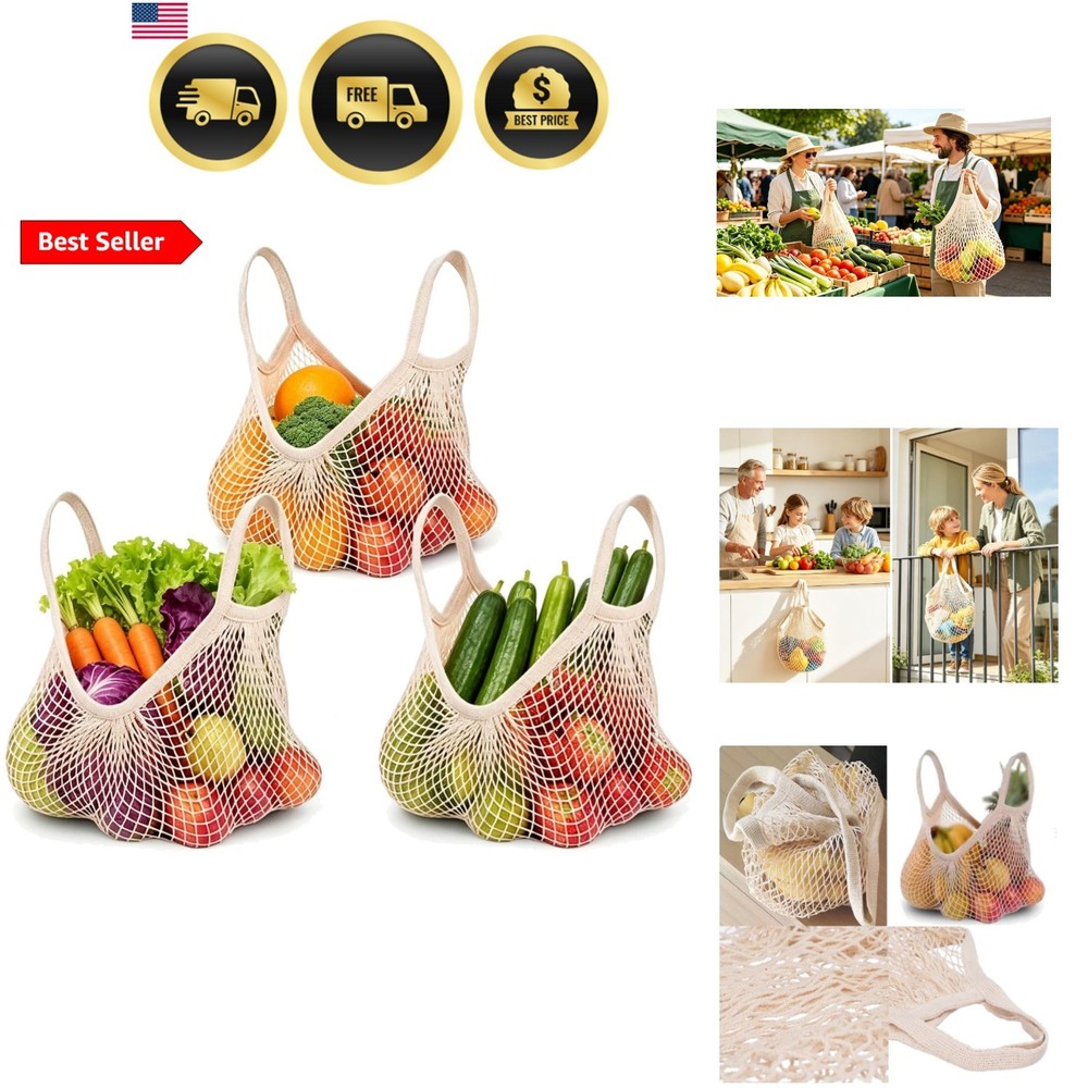 Reusable Cotton Mesh Grocery Bags Cotton String Bag Net Shopping Mesh Bags Pa…