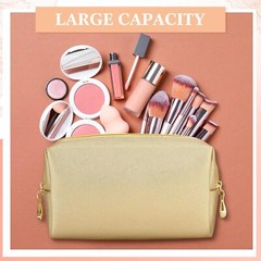 Kigeli 15 Pcs Aesthetics Makeup Bag PU Leather Cosmetic Champaign Gold