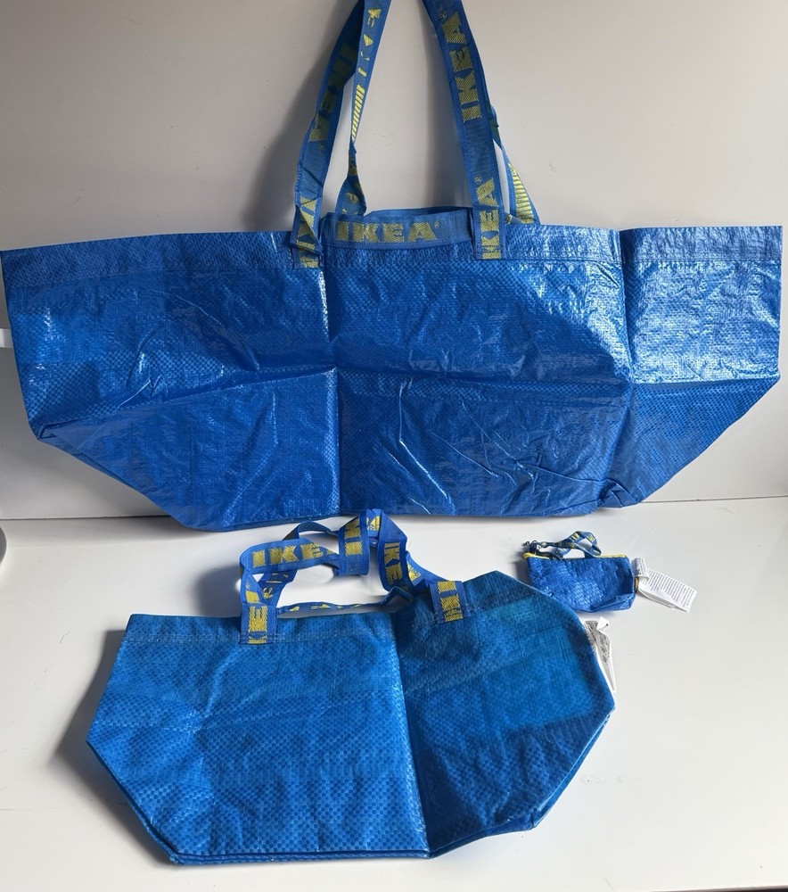 IKEA FRAKTA Bundle 3 Pc Set Large Shopping Bag BRATTBY Tote KNÖLIG Keychain New