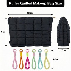 CECKQUE Black Puffer Quilted Makeup Bag for Women with Wrist BK-WS-Set1