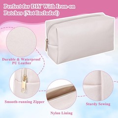 xozeooeu 2 Pack Preppy Makeup Bag PU Black, Blue-gray, Pearl white, Pink