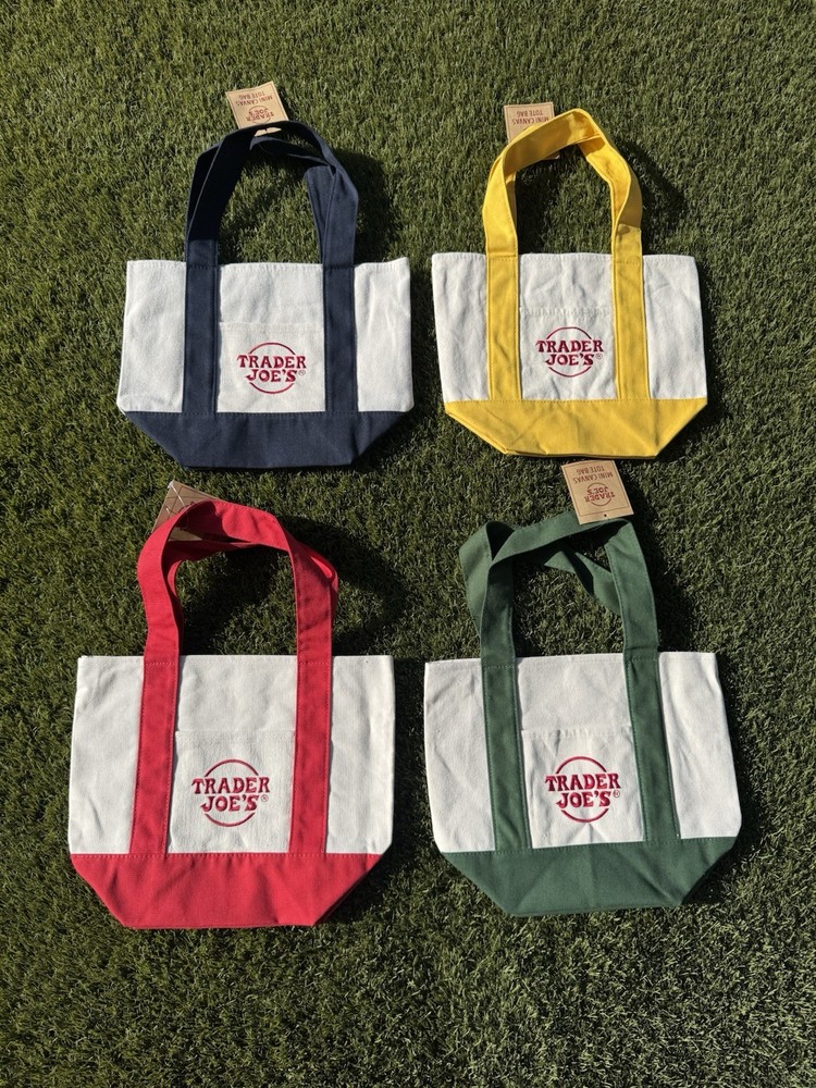 Trader Joe’s Mini Canvas Tote Bag Set, Multicolor, Cotton Blend, 4 Pack