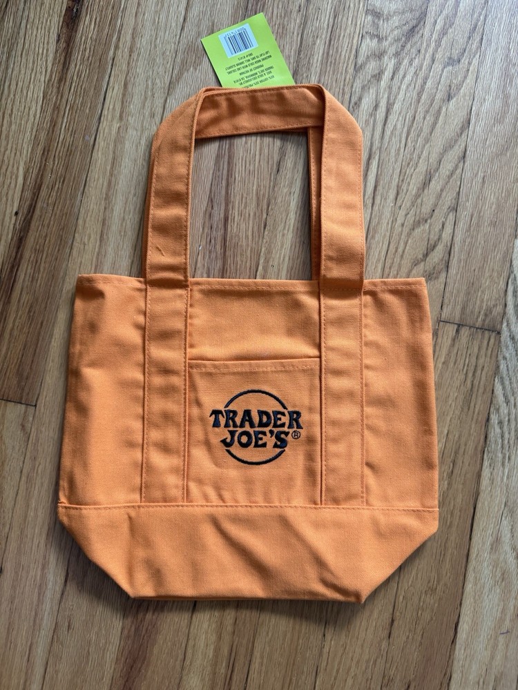 Trader Joe’s Crew Orange Black Mini Canvas Tote Bag Halloween Fall Autumn Cotton