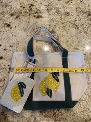 Handcrafted in India Canvas Beaded Lemon Tote Bag w/ Matching coin purse