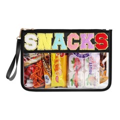 HIGH FIT Snack Bags Pouch Travel Makeup Bag Chenille Letter Patch Snack-Black