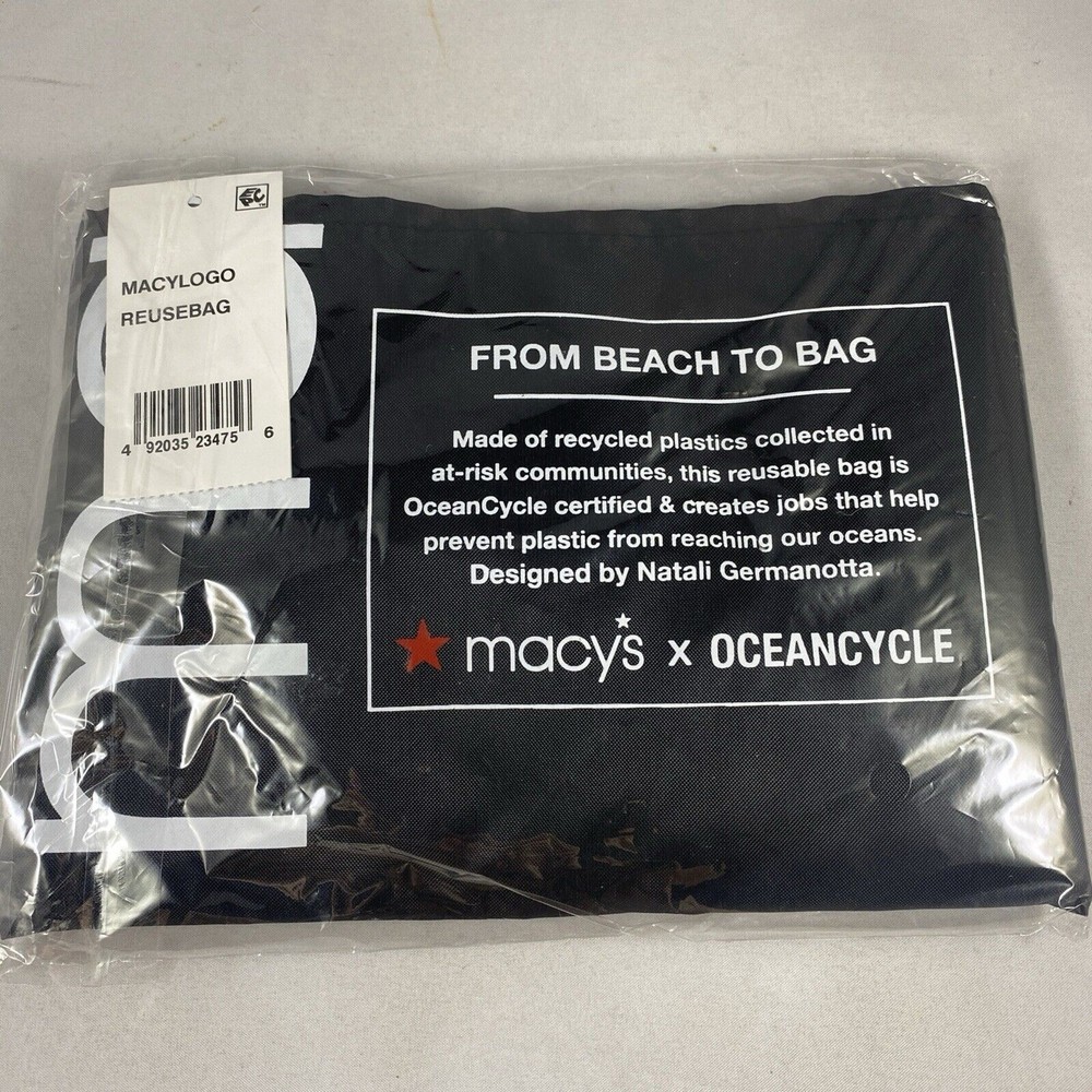 MACY’S Reusable Shopping Tote Bag “From Beach to Bag” Oceancycle, Black