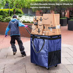 (Medium, Navy) Reusable Grocery Bag on Wheels, 70L Foldable Rolling Tote, Carrie