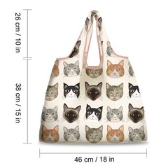 NymphFable 6 Pack Grocery Bags Reusable Cute Cat Animal 18″x15″, Multi-cat