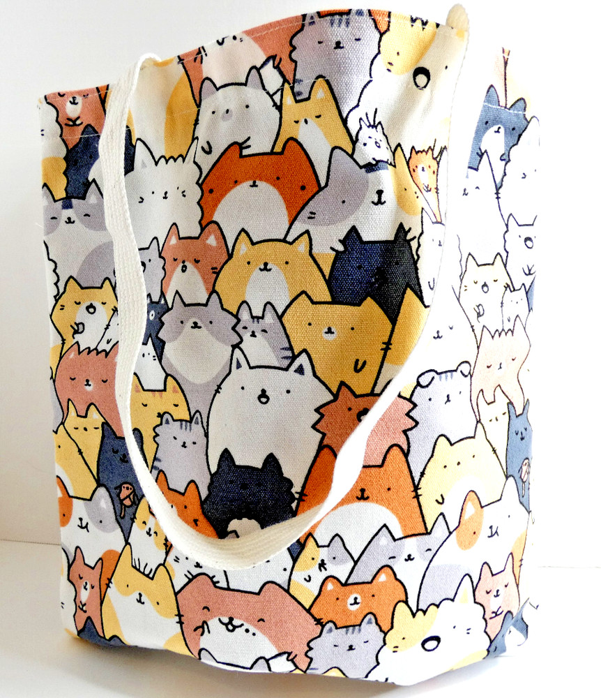 Multicolor Cats TOTE Large Heavy Canvas Lined Reusable Shopping Bag Fun NWOT