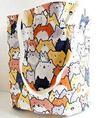 Multicolor Cats TOTE Large Heavy Canvas Lined Reusable Shopping Bag Fun NWOT