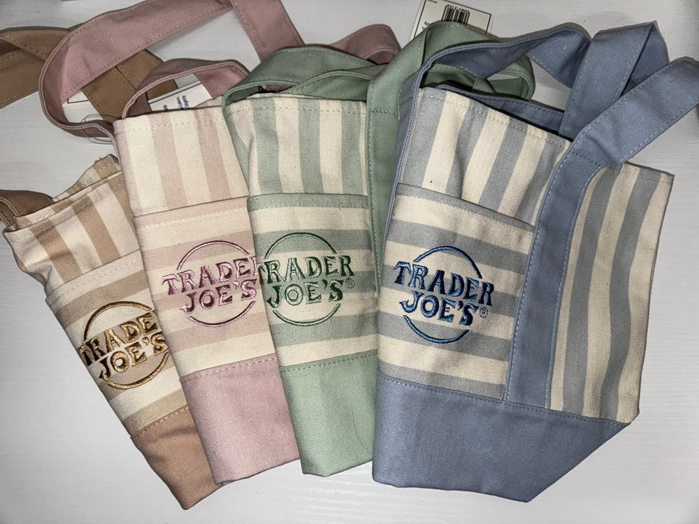 Trader Joe’s Mini Pastel Stripe Canvas Tote Bags Set of 4 Limited Edition NWT