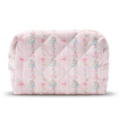 BACDOILQ Quilted Makeup Bag, Floral Cotton Cosmetic Pink Flowers