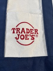 Trader Joes Mini Tote Canvas Blue Handle Red Logo NWOT Minimalist