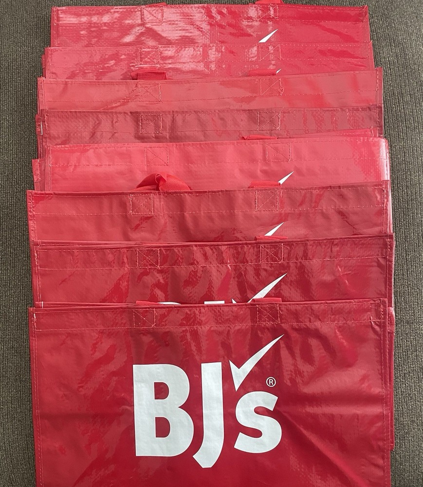 NEW BJ’s Red Foldable Reusable Shopping Tote Bags ~ 8 Total