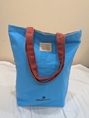 Swarovski Reusable Tote Bag Blue Beige Red Graphic Print 15x14x4 in