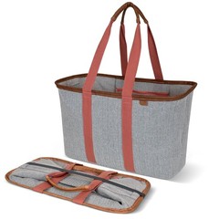Collapsible LUXE Tote, 30L Foldable Grocery Shopping Bag with Structured Fram…