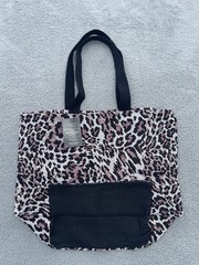 Large Canvas Reusable Tote Bag, 100% Cotton, Leopard Print NWT