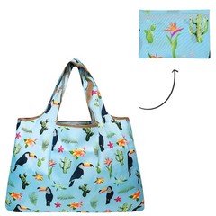 Large Reusable Toucan Cacti Tote Bag Durable Eco-Friendly Foldable Grocery Bag