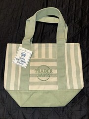 Trader Joe’s Striped Mini Canvas Tote Bag, Reusable, Green/White, Hand Wash Only