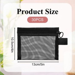 30 Pack Mini Zipper Mesh Bags 5 x 4 Inch Nylon Makeup 5 x 4 inches, black