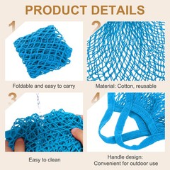 2Pcs Reusable Mesh Produce Storage Bags Washable Portable Bag Two Handles Blue