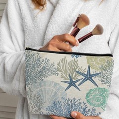 ignytiger Blue Coastal Seashell Makeup Bag, Summer Beach Gifts Sea Animal
