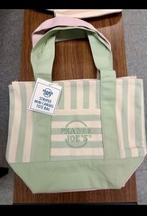 Green Trader Joe’s Striped Mini Canvas Reusable Tote Bag
