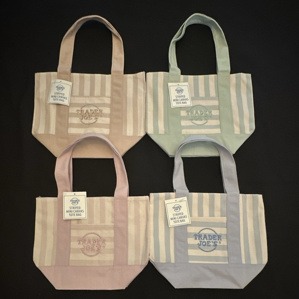 Trader Joe’s Mini Canvas Striped Tote Bags 4-Pack Multicolor 10x10x6 in