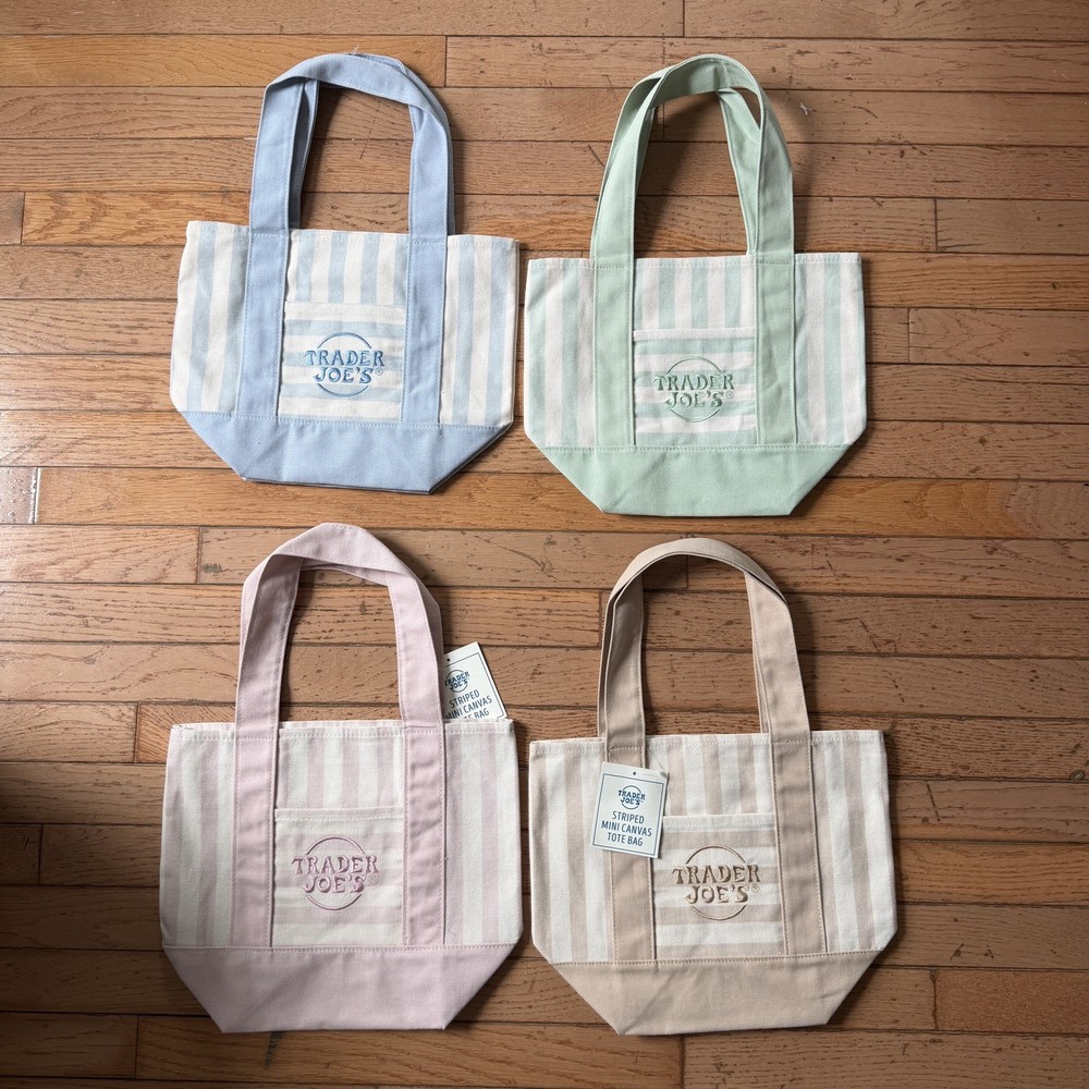 Trader Joe’s Mini Pastel Stripe Canvas Tote Bag Set Of 4