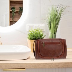 GLIDESMOOTH Toiletry Bag, PU Travel Cosmetic Bag 8.66”x3.15”x6.1”, Brown