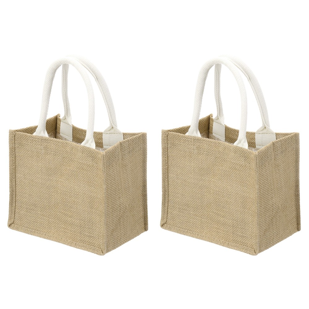 2Pcs Burlap Tote Bags, Reusable Gift Tote Bags 14.2 x 12.6 Inch Brown