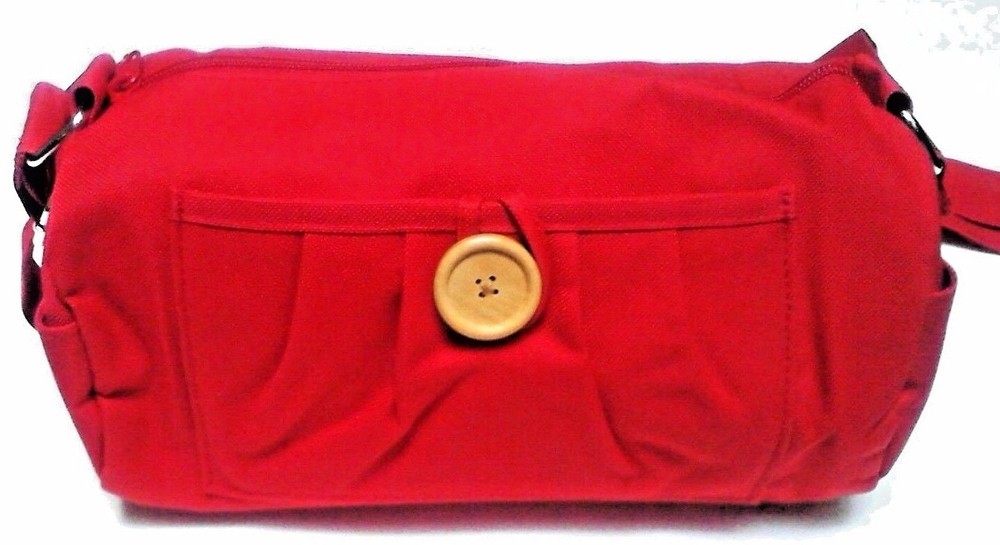 Small Red Canvas Tool Bag 9.5″ x 6.5″ Zippered Roll Tote Pockets