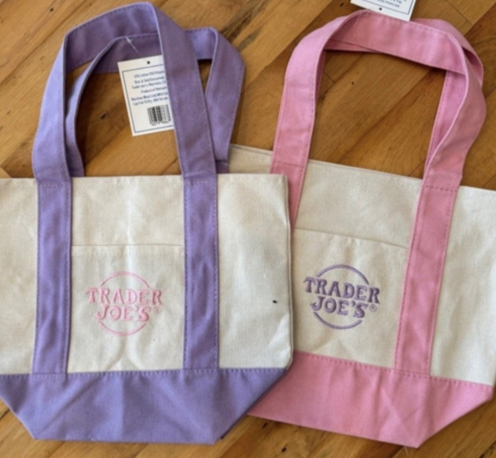 Trader Joe’s 2026 Mini Tote Bags Pastel Colors 2 Pack~ 💜🩷Purple/Pink NWT