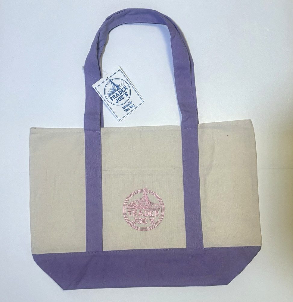 Trader Joe’s LARGE Canvas Tote NEW RELEASE LAVENDER New! VIRAL!