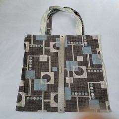 Geometric Pattern Foldable Canvas Shopping Bag Large Black Blue