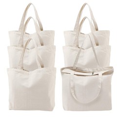 6 Packs Canvas Tote Bag with Zipper, 16×13 inch Reusable Washable Grocery Sho…