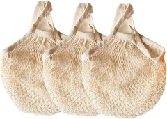 Vintage Style Cotton String Grocery Bags – Set of 3, Machine Washable, Beige