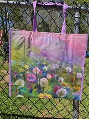 Steve Madden Reusable Plastic Shopping Bag Floral Print Pink Purple Large 35 L