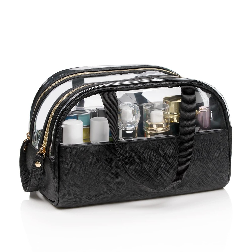 Ethereal Clear Makeup Bag, Large Opening TSA 9.8 X 5.9 X 6.3 Inches, Black