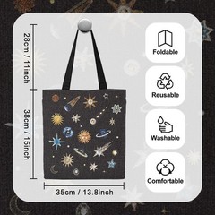 Aesthetic Canvas Tote Bag Moon Sun Star Polyester Tote Bags Open Type Black P…