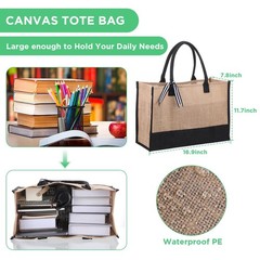 6 Pieces Burlap Tote Bags Set Jute Tote Bag with Handles Initial Canvas Beach…