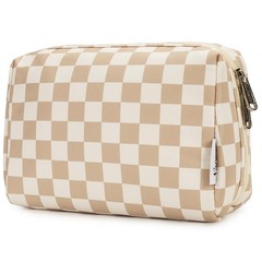 Narwey Checkered Makeup Bag Travel 8.5″ x 5.9″ x 3.9″, YB-Light Checkerboard