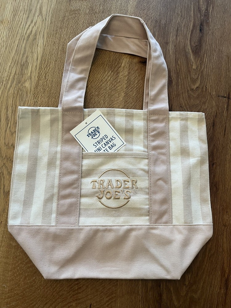 Trader Joe’s Bag Heavy duty MINI canvas bag Light beige Striped