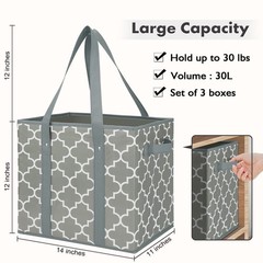 4 PCS Reusable Grocery Bag Foldable Washable Storage Bin Basket Utility Grey