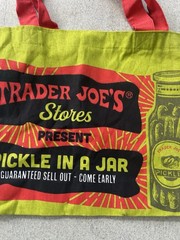 NWT Trader Joe’s Cotton PICKLES IN JAR Canvas Tote Reusable Grocery Tote Bag