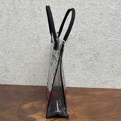 Takashimaya Foldable Reusable Shopping Bag Plastic Medium Black Red All-Over Pa…