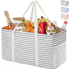 Extra Large Tote Bag, Reusable Grocery Bags with Metal Wire Frame and Handles, S