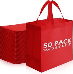 50 Reusable Shopping Bags Non-woven Fabric With Handles Foldable (Red)