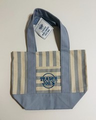 Authentic Trader Joes Mini Pastel Blue Stripe Canvas Tote Bag Limited Edition